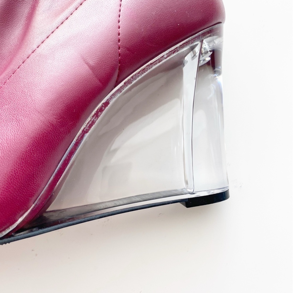 OPEN EDIT Ederika Burgundy Clear Wedge Faux Leather Ankle Boots NEW - Picture 6 of 9